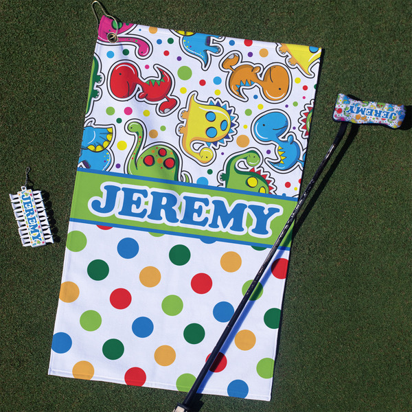 Custom Dinosaur Print & Dots Golf Towel Gift Set (Personalized)