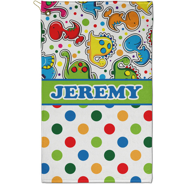 Custom Dinosaur Print & Dots Golf Towel - Poly-Cotton Blend - Small w/ Name or Text