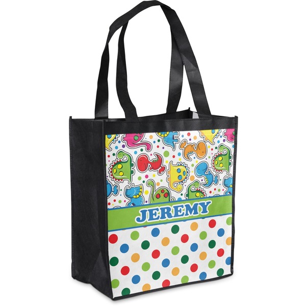 Custom Dinosaur Print & Dots Grocery Bag (Personalized)