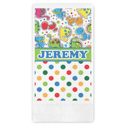 Dinosaur Print & Dots Guest Napkins - Full Color - Embossed Edge (Personalized)