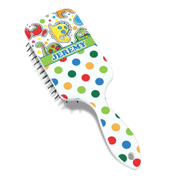 Dinosaur Print & Dots Hair Brush - Angle View