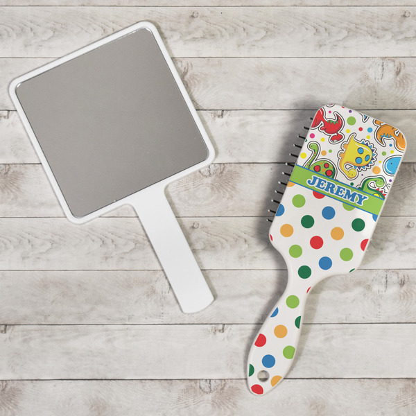 Dinosaur Print & Dots Hair Brush - In Context