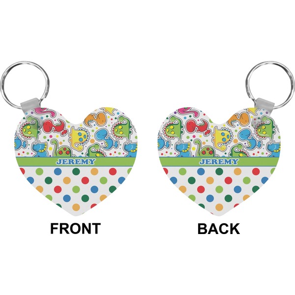 Dinosaur Print & Dots Heart Keychain (Front + Back)