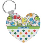 Dinosaur Print & Dots Heart Plastic Keychain w/ Name or Text
