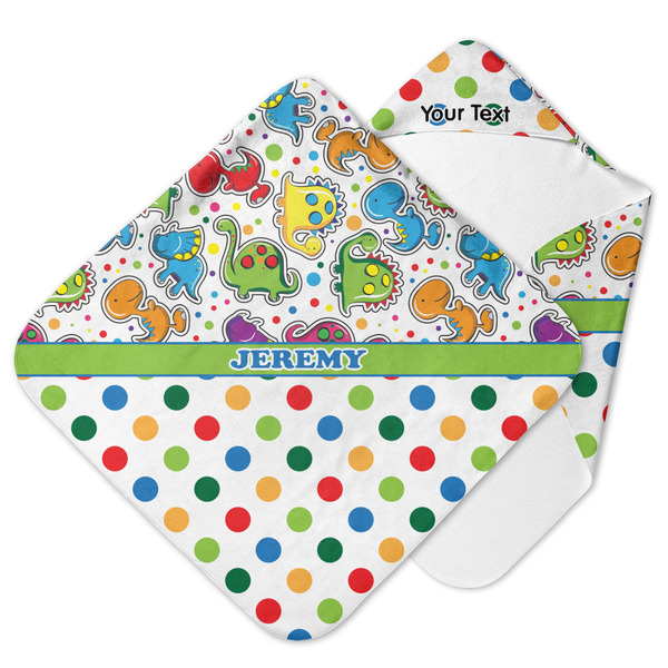 Custom Dinosaur Print & Dots Hooded Baby Towel (Personalized)