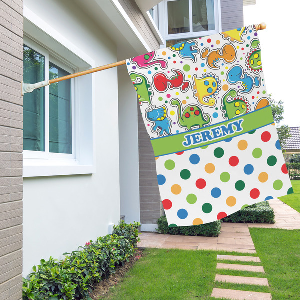 Dinosaur Print & Dots House Flags - Single Sided - LIFESTYLE