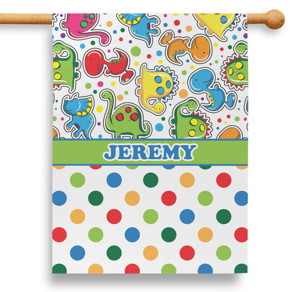 Custom Dinosaur Print & Dots 28" House Flag - Double Sided (Personalized)