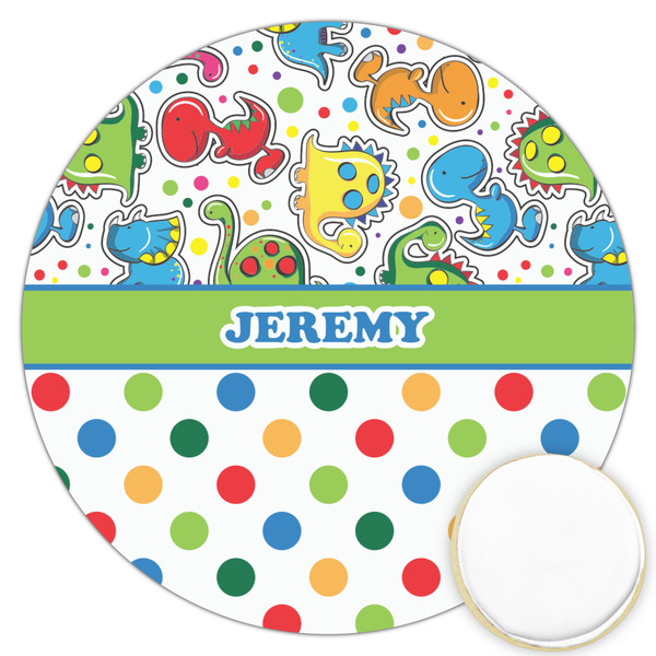 Custom Dinosaur Print & Dots Printed Cookie Topper - 3.25" (Personalized)