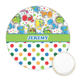Dinosaur Print & Dots Printed Cookie Topper - Round (Personalized)