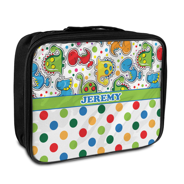 Custom Dinosaur Print & Dots Insulated Lunch Bag (Personalized)