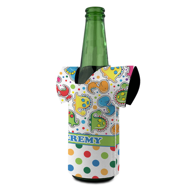 Dinosaur Print & Dots Jersey Bottle Cooler - ANGLE (on bottle)