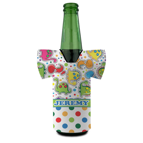 Dinosaur Print & Dots Jersey Bottle Cooler - Set of 4 - FRONT (on bottle)