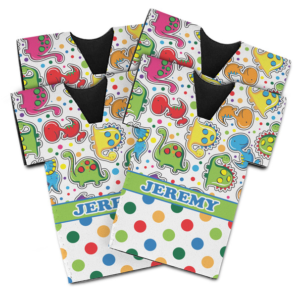 Custom Dinosaur Print & Dots Jersey Bottle Cooler - Set of 4 (Personalized)