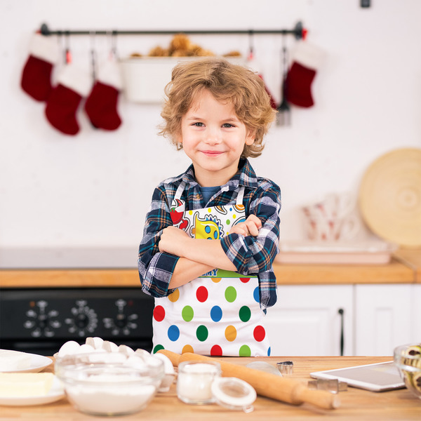 Dinosaur Print & Dots Kid's Aprons - Small - Lifestyle