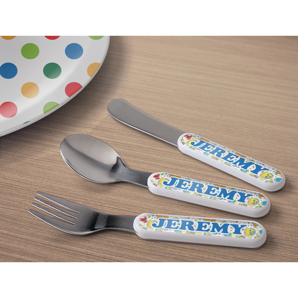 Dinosaur Print & Dots Kids Flatware w/ Plate
