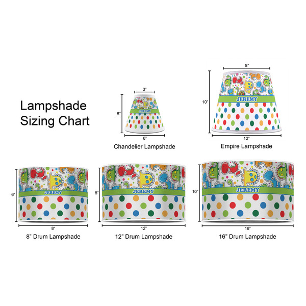 Dinosaur Print & Dots Lampshade Sizing Chart