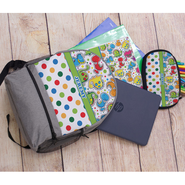 Dinosaur Print & Dots Large Backpack - Gray - With Stuff