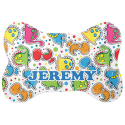 Dinosaur Print & Dots Bone Shaped Dog Food Mat (Large) (Personalized)