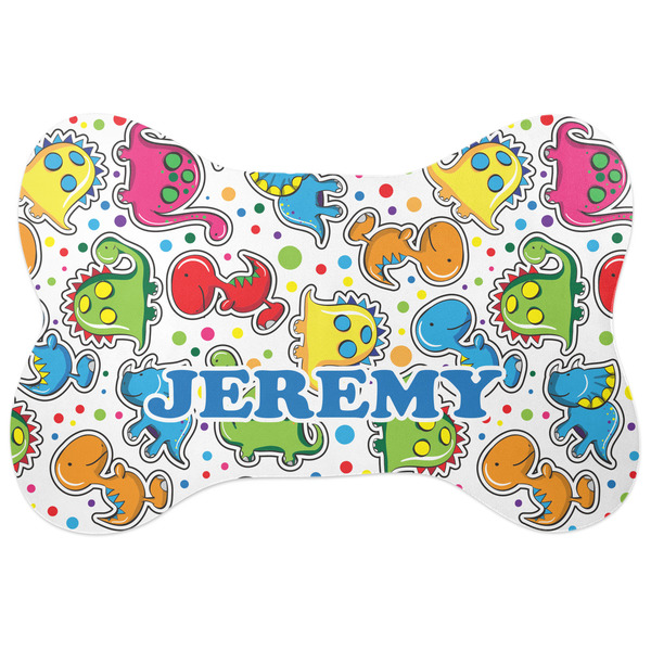 Custom Dinosaur Print & Dots Bone Shaped Dog Food Mat (Personalized)