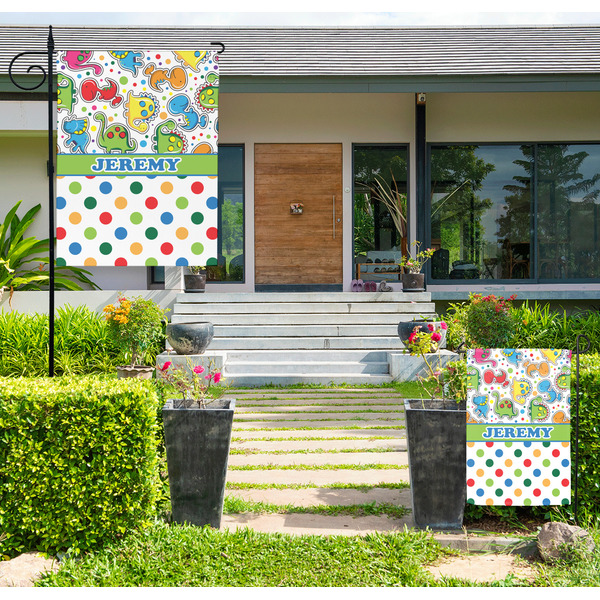 Custom Dinosaur Print & Dots Large Garden Flag - Single Sided (Personalized)