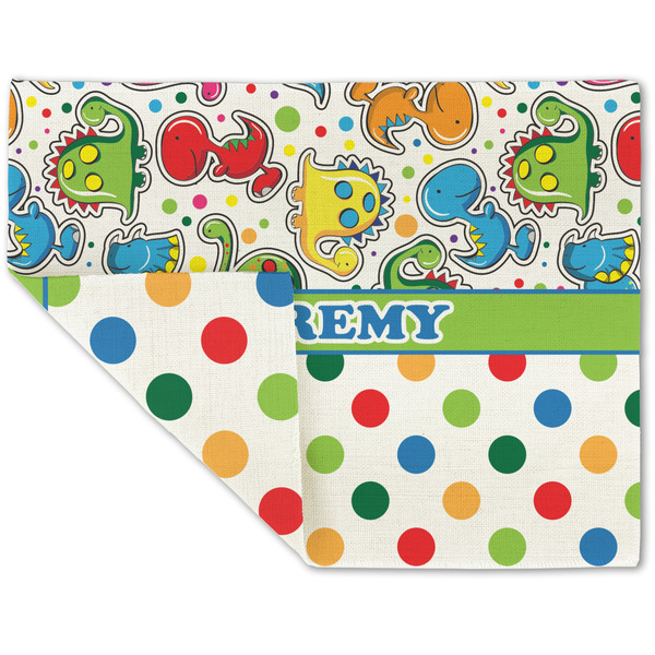 Custom Dinosaur Print & Dots Double-Sided Linen Placemat - Single w/ Name or Text