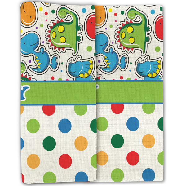 Dinosaur Print & Dots Linen Placemat - Folded Half (double sided)