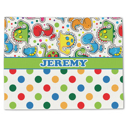 Dinosaur Print & Dots Single-Sided Linen Placemat - Single w/ Name or Text