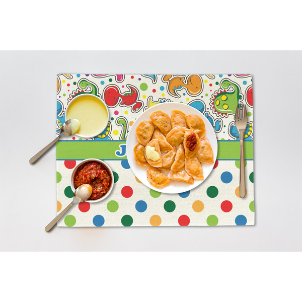 Dinosaur Print & Dots Linen Placemat - Lifestyle (single)