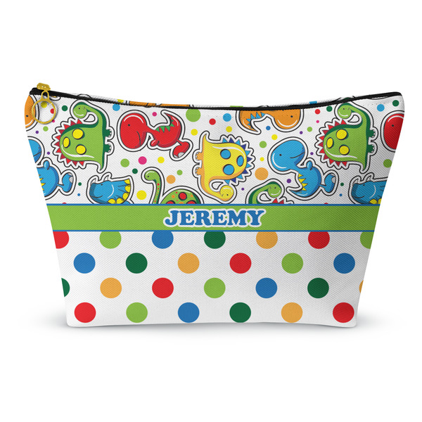 Custom Dinosaur Print & Dots Makeup Bag - Large - 12.5"x7" (Personalized)