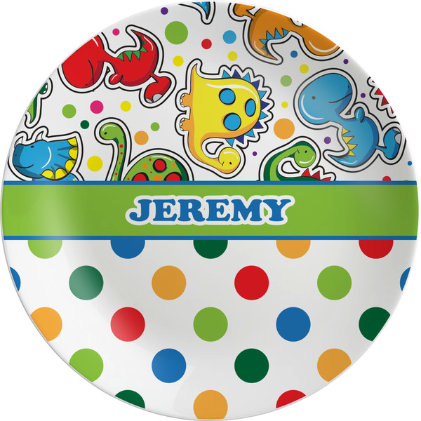 Custom Dinosaur Print & Dots Melamine Salad Plate - 8" (Personalized)