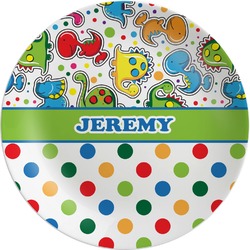 Dinosaur Print & Dots Melamine Plate (Personalized)