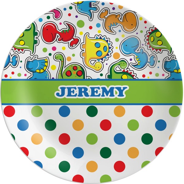 Custom Dinosaur Print & Dots Melamine Plate (Personalized)