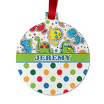 Dinosaur Print & Dots Metal Ball Ornament - Double Sided w/ Name or Text