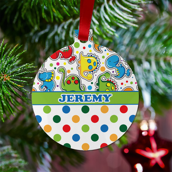 Dinosaur Print & Dots Metal Ball Ornament - Lifestyle