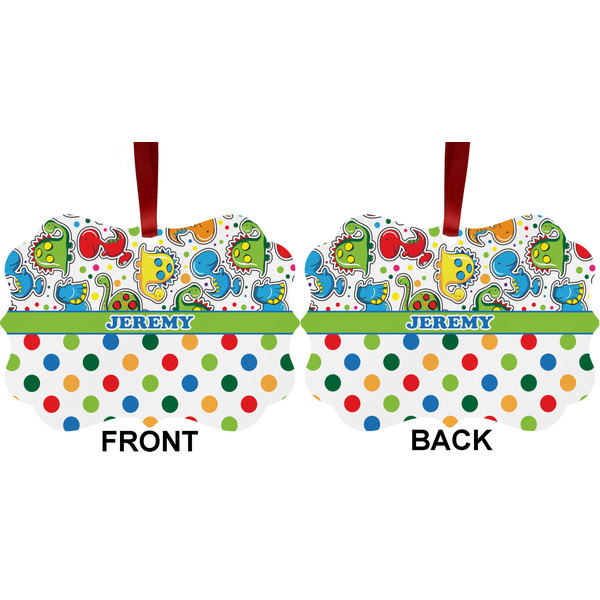 Dinosaur Print & Dots Metal Benilux Ornament - Front and Back (APPROVAL)