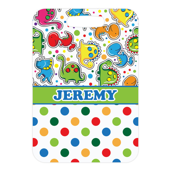 Dinosaur Print & Dots Metal Luggage Tag - Front Without Strap