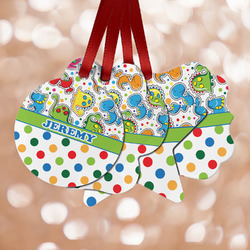 Dinosaur Print & Dots Metal Ornaments - Double Sided w/ Name or Text