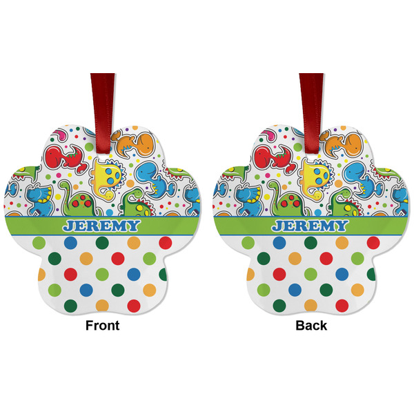 Dinosaur Print & Dots Metal Paw Ornament - Front and Back