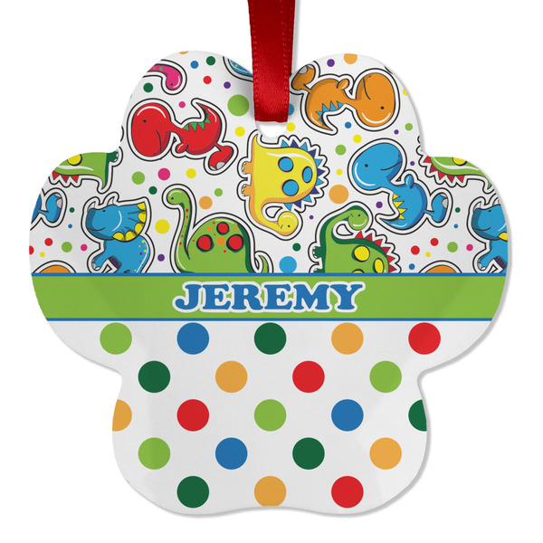 Dinosaur Print & Dots Metal Paw Ornament - Front