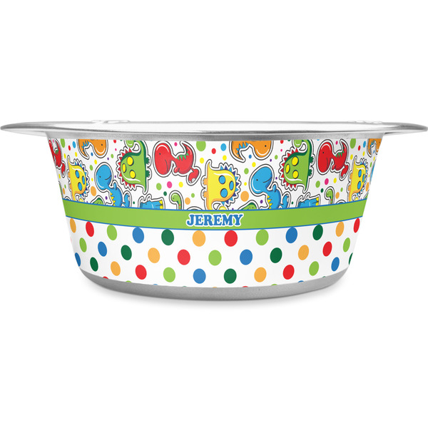 Custom Dinosaur Print & Dots Stainless Steel Dog Bowl (Personalized)