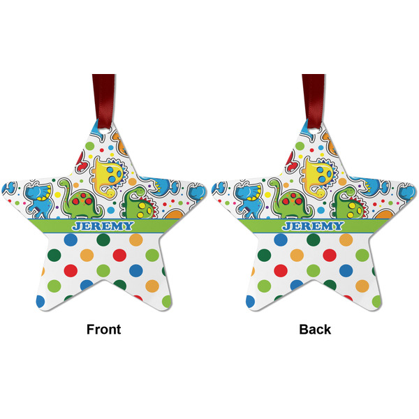 Dinosaur Print & Dots Metal Star Ornament - Front and Back
