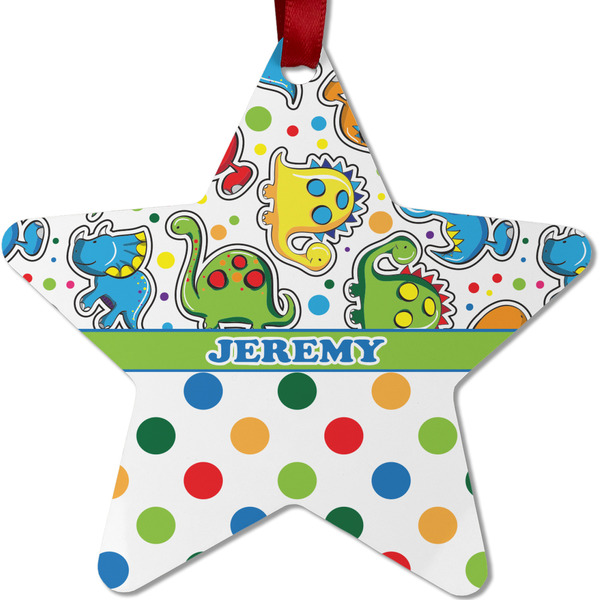 Dinosaur Print & Dots Metal Star Ornament - Front