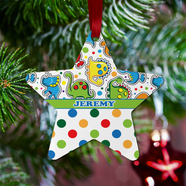 Dinosaur Print & Dots Metal Star Ornament - Lifestyle