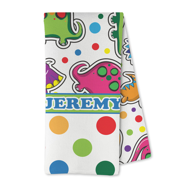 Custom Dinosaur Print & Dots Kitchen Towel - Microfiber (Personalized)