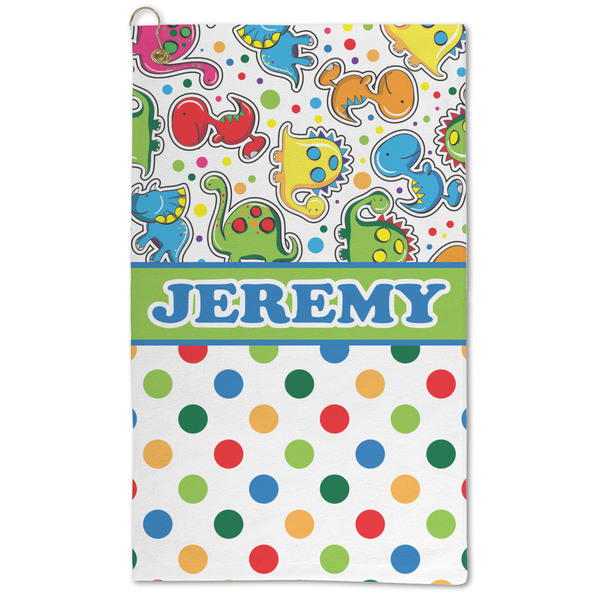 Custom Dinosaur Print & Dots Microfiber Golf Towel - Large (Personalized)
