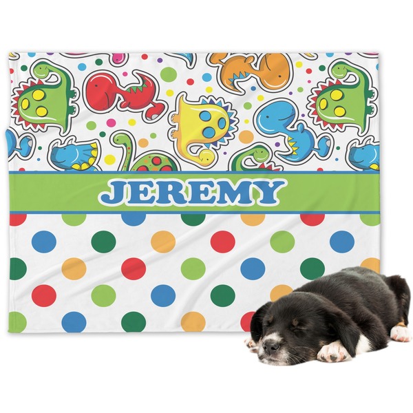 Custom Dinosaur Print & Dots Dog Blanket - Large (Personalized)