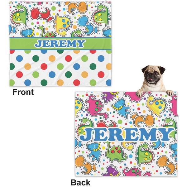 Dinosaur Print & Dots Microfleece Dog Blanket - Large- Front & Back