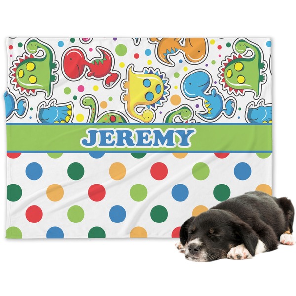 Custom Dinosaur Print & Dots Dog Blanket (Personalized)