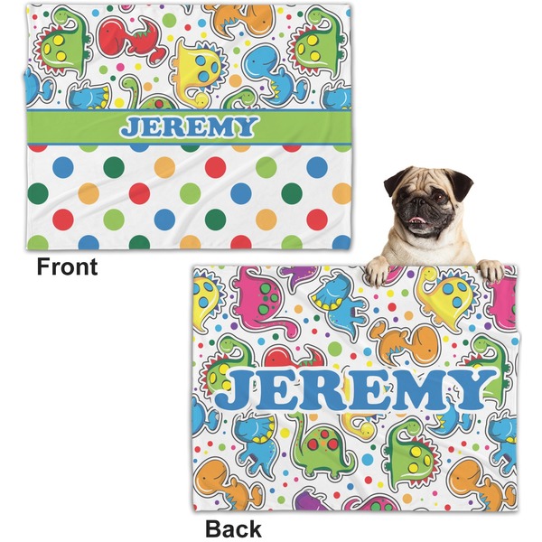 Dinosaur Print & Dots Microfleece Dog Blanket - Regular - Front & Back