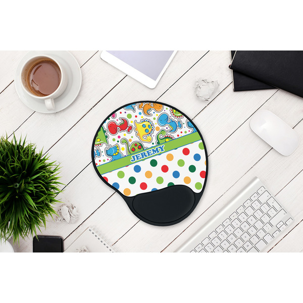 Dinosaur Print & Dots Mouse Pad with Wrist Rest - LIFESYTLE 1